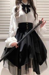 Black Irregular Mesh Gothic Japanese Lolita Skirt